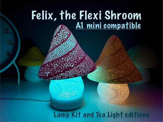 flexi cogumelo luminária by nukddd casa decoração luz kit chá conduziu presente a1 mini x1 p1 suporte 001 3d print model - Mito3D