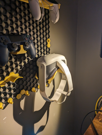 meta quest 3 headset cradle - honeycomb wall storage hws remixed by joel hat guy tools organizers hsw honeycombwall 3d print model - Mito3D