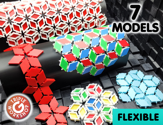 souple diamant mosaïque tissu 7 modèles by atelier triple 3d imprimante tester jouet hexagone mini référence agiter amusement facile imbriqué forme bracelet multipart fléchir nasa taille feuille support engrener formes 3d print model - Mito3D