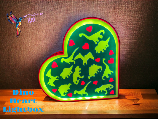 dinosaurier herz leuchtkasten by kit kat designs kunst 2d dino led lampe nachtlicht valentinstag box grün blau rot 3d print model - Mito3D