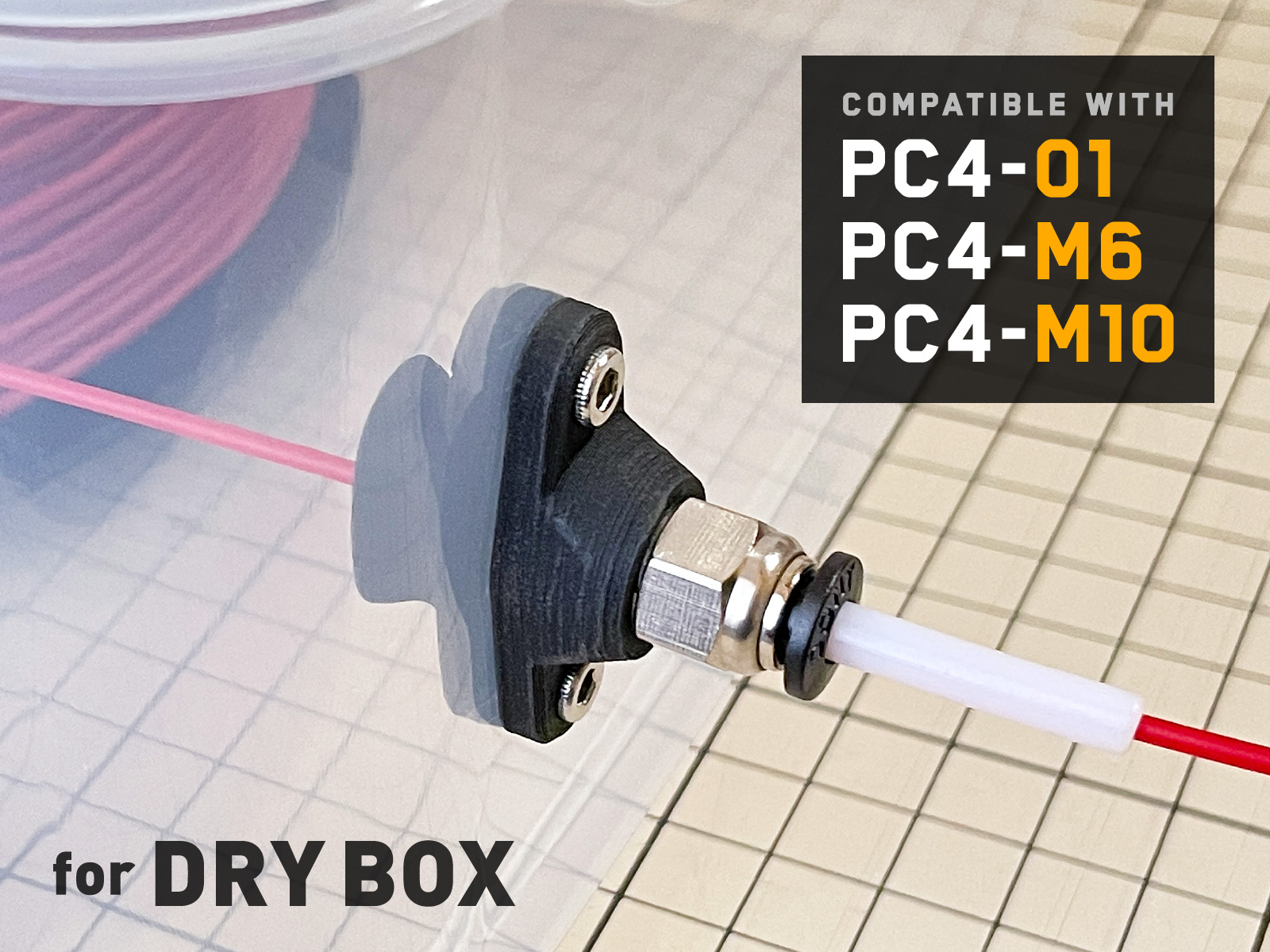 compact fitting socket dry box by trochehole 3d printer accessories drybox small valve adapter connector coupler pneumatic teflon coupling passthrough pc4 pc4-01 pc4-m10 pc4-m6 multi color feeder multimaterial ptfe mount mini tiny miniature tube bushing filament cap cover roller 3D print model - Mito3D