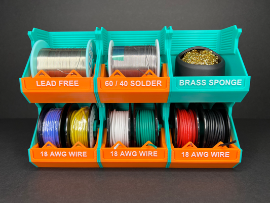 infinity spool holders - stackable storage containers wire solder ribbon by designcraft tools organizers holder desk desktop crate modular workshop tray bin spools store workbench stacking stack wires trays expandable extendable bins ribbons infinite container 3d print model - Mito3D