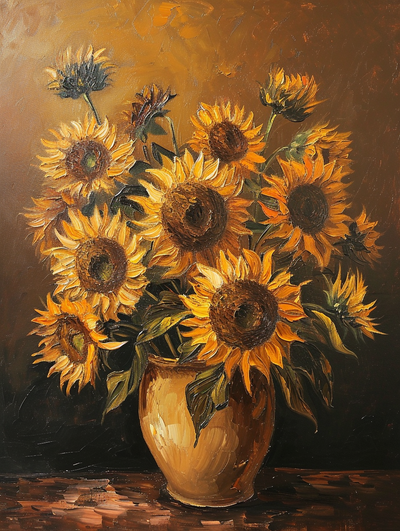 interpretation of sunflowers by van gogh protoprints generative 3d model hueforge & lithophane sunflower painting oil on canvas 3d print model - Mito3D