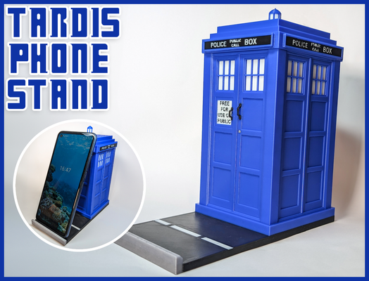 tardis telefon stand by byteslinger haushalt büro halter unterstützung arzt who doctor who dr dr blau box 3d print model - Mito3D