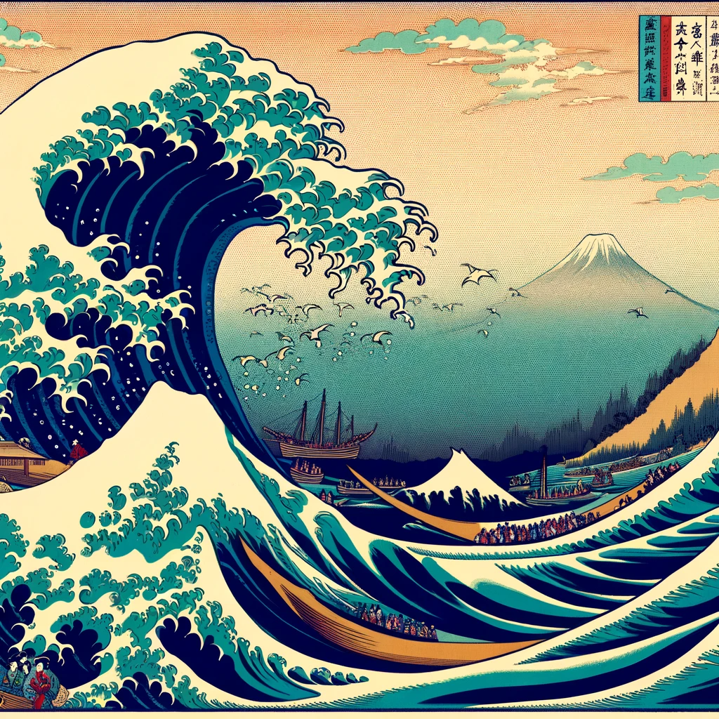 great wave kanagawa hueforge by salvatorepascuzzi art 2d hue forge 4 color filamentpainting 3D print model - Mito3D