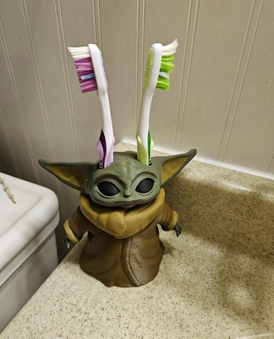 baby yoda toothbrush holder remixed by oliver1071 household house models 3d print model - Mito3D