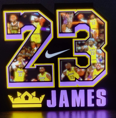 lebron james 23 litofano caixa luz by brianstan arte sinais logotipos labrão rei lakers bode nba la los angeles losangeles 3d print model - Mito3D