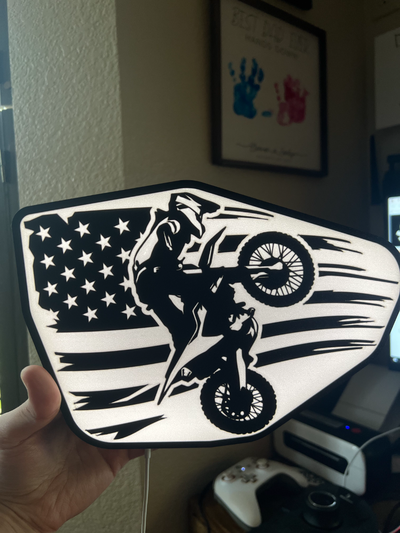 sporco bicicletta americano bandiera lightbox by scprintdustries arte segni loghi impennata mtx motocross motore attraversare uniti d'america lightart luce scatola 3d print model - Mito3D