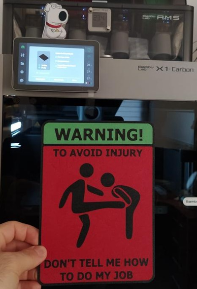 to avoid injury me do my job - remix print on bl w ams remixed by timofteadrianandrei art signs & logos warning sign funny slim filament usage 3d print model - Mito3D