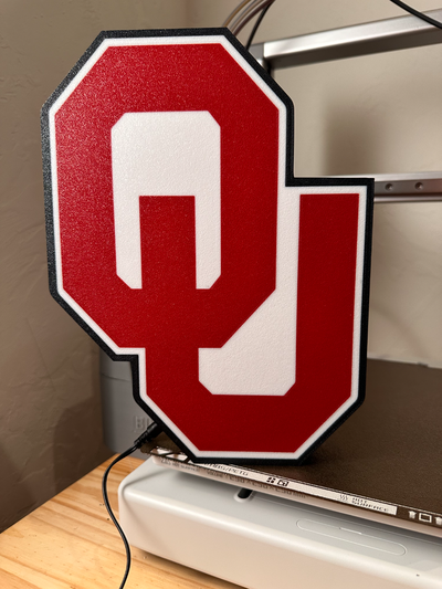 oklahoma prima luce scatola ou by blackmon creazioni arte segni loghi calcio università football universitario gli sport lightbox guidato led 3d print model - Mito3D