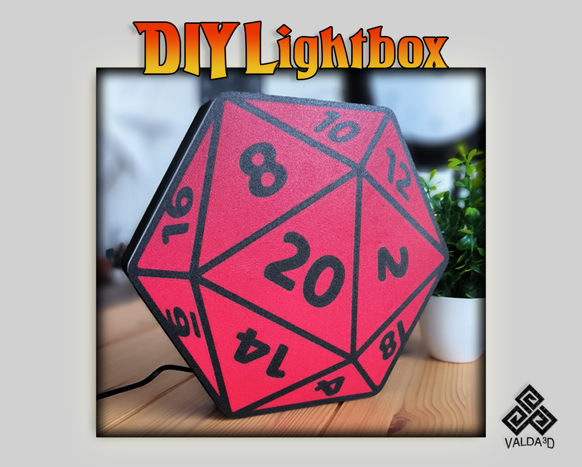 d20 zar hafif kutu lamba d by valda3d sanat işaretler logolar led d20dice dnd zindanlar ejderhalar rpg 3D print model - Mito3D