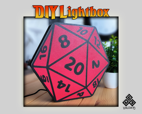 d20 dado lightbox lampada d by valda3d arte segni loghi guidato d20dice dnd dungeon draghi rpg 3d print model - Mito3D