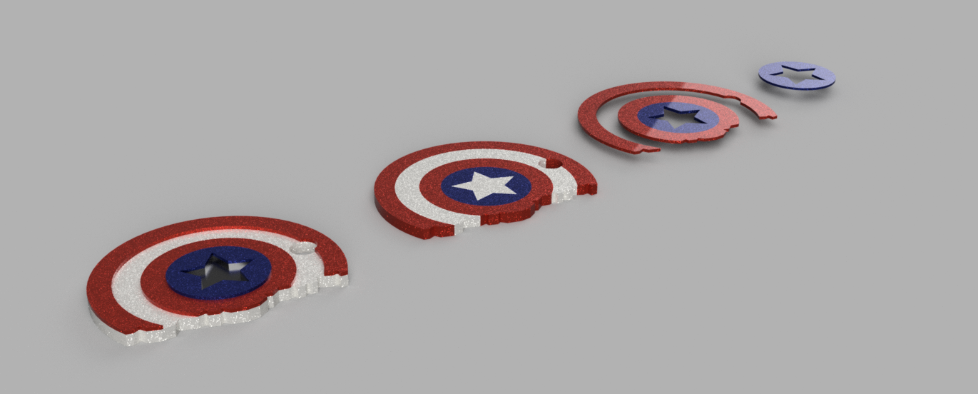 captain america broken shield keychain 2d+3d one+multipart by akhto designs art coin & badges ca brok marvel avenger 3d 2d multicolor one 3D print model - Mito3D