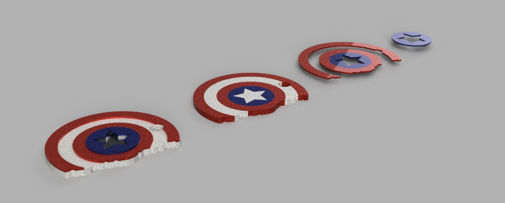 captain america broken shield keychain 2d+3d one+multipart by akhto designs art coin & badges ca brok marvel avenger 3d 2d multicolor one 3d print model - Mito3D