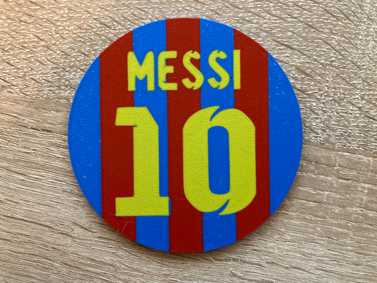 lionel messi barcelone coaster by yakubhroch art panneaux logos 3d print model - Mito3D