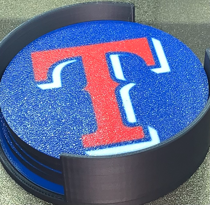 tx rangers coaster + caddy by hobbymaine hobby & diy sport outdoors baseball man cave sports 3d print model - Mito3D