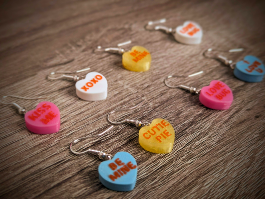 chalk heart earrings by 3dylan household festivities valentiensday valentine earring cute love sweetheart candy 3d print model - Mito3D