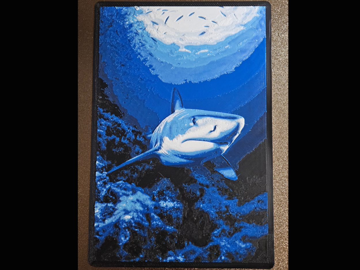 shark bait hueforge by zanderdesignstudio art 2d ocean deep sea wall display blue fish cool design underwater diving great white 3D print model - Mito3D