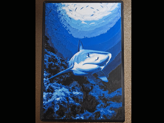 shark bait hueforge by zanderdesignstudio art 2d ocean deep sea wall display blue fish cool design underwater diving great white 3d print model - Mito3D