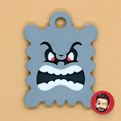 mario thwomp keychain by nicodeimos art coin & badges key ring rings keyring keyrings keychains chain chains stone videogame nintendo ear ears earring earrings magnet magnets rock 3d print model - Mito3D