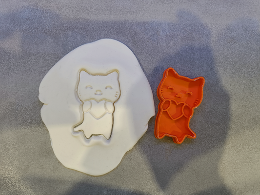 glücklich valentinstag katze by werkzeuge hand plätzchen cutter kochschneider niedlicher tier tiere kuchen familie 3d print model - Mito3D