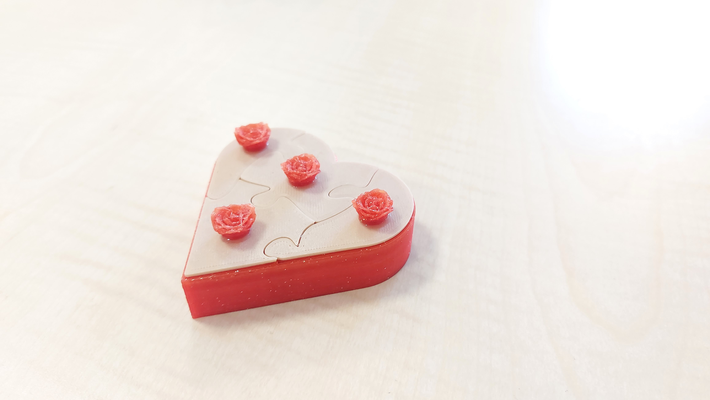 heart shaped puzzle jewelry box by 3d4u fashion jewel jewelery organizer valentines valentinesbox day red love 3d print model - Mito3D