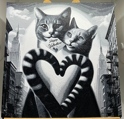 valentine cats by bestboi3d generative 3d model hueforge & lithophane hue forge 2dart 2d art black white valentines day love 3d print model - Mito3D