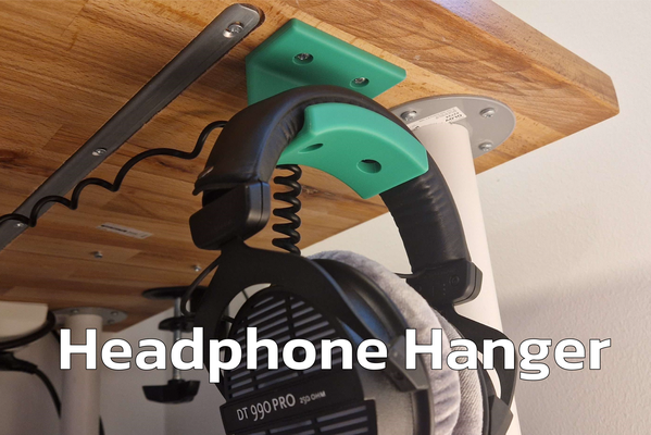headphone hanger - desk w cable management remixed by tridense hobby & diy music stand headphones headset headphoneholder headphonestand headphonehook headphonehanger headsethanger headsetholder headsetstand 3d print model - Mito3D