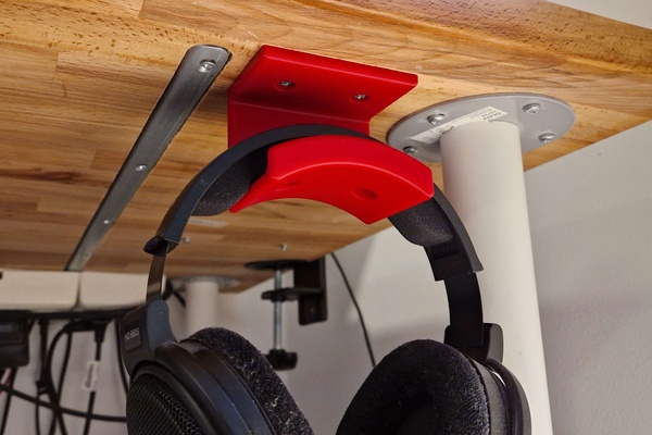 wider headphone hanger - desk w cable management by tridense hobby & diy music headphones headphoneholder headphonehook headphonehanger 3d print model - Mito3D