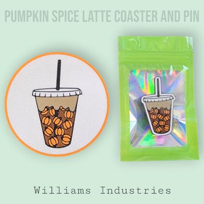 pumpkin spiced latte coaster & pin by williams industries art 2d psl 3d print model - Mito3D