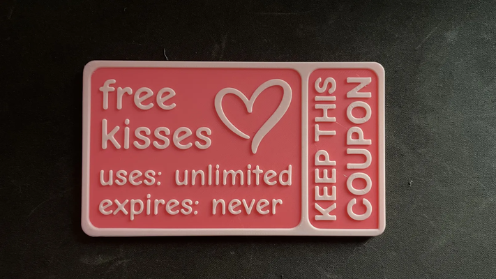 free kisses coupon remixed by leop1s art 2d valentine gift giftcard card kiss love 3d print model - Mito3D