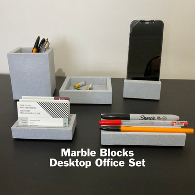 marmor blöcke desktop büro einstellen stift box unternehmen karte halter unterstützung tablett telefon stand schreibtisch by malttheorakel haushalt schreibtischzubehör deskaccessory visitenkarte telefonständer bleistift 3d print model - Mito3D