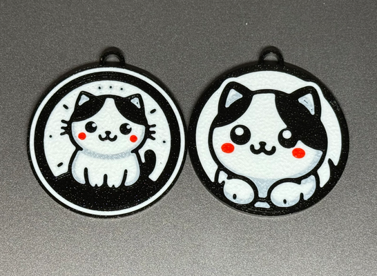 niedlich katze schlüsselbund multi farbe by brk labs haushalt haustiere catart haustier panda süße kawaii schlüssel kette schwarz weiß 2dart zubehör schmuck glücklich happy2024 ams 2 ams3 farben kunst design strukturiert tier 2d 3d print model - Mito3D