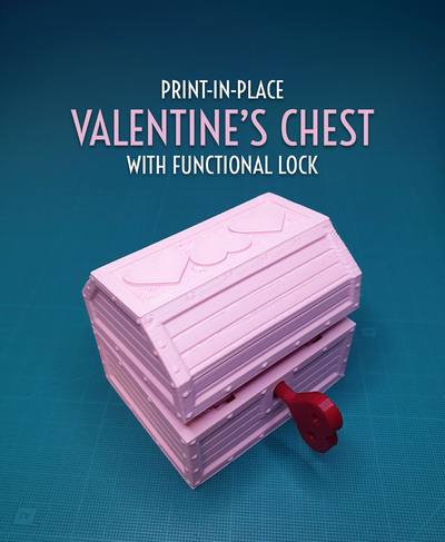 print in place valentine's chest functional lock by jaatinen3d tools organizers valentine day valentinesday treasure box container key storage hearts love gift 3d print model - Mito3D