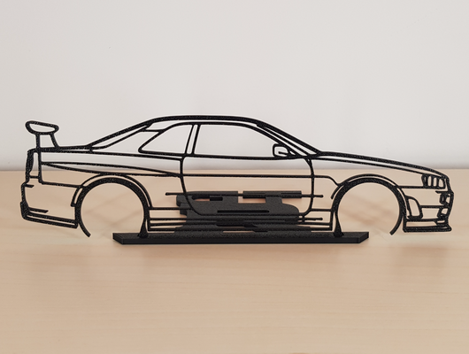 nissan skyline gtr r34 by gianflab art 2d car silhouette wall sport jdm jdmcars supercar hypercar track racetrack decoration model jdmcarculture desk accessories accessory tokyo street touge japan japanese racing speed drift vehicle racecar fast race 3d print model - Mito3D