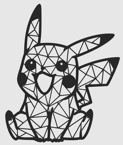 pikachu lineart mauer by soulknight1989 kunst 2d 2024 poly pokémon geometrisch design 3d print model - Mito3D