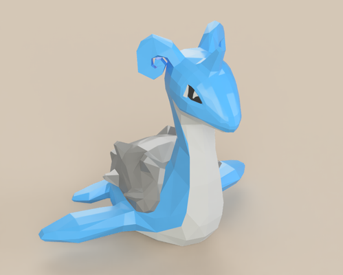 lapras lowpoly pokémon by chipotle art sculptures multi couleur multicolore x1c p1s mini msgr monstre anime manga poly poche lun commutateur nintendo rétro jaune bleu rouge déco décor deko vidéo jeu jeu l'eau surf surfeur 3d print model - Mito3D