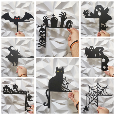 halloween decorations door art 8 pack by williams industries 2d decor decoration halloweendecoration halloweendecor wall witch ghost boo pumpkin cat grave zombie 3d print model - Mito3D