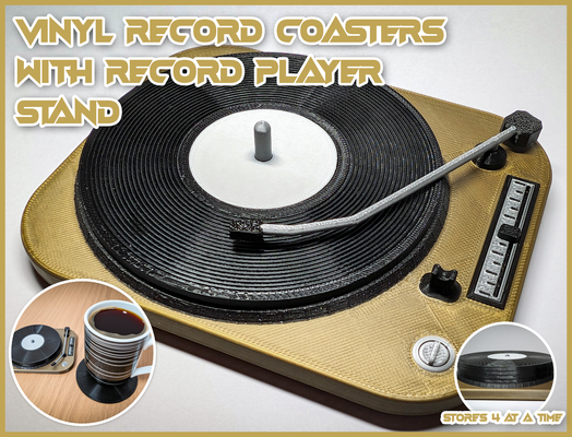 vinyl coasters record player stand by byteslinger household house models coaster drinks drinkcoaster mat foodmat deck music coffee tea 3d print model - Mito3D