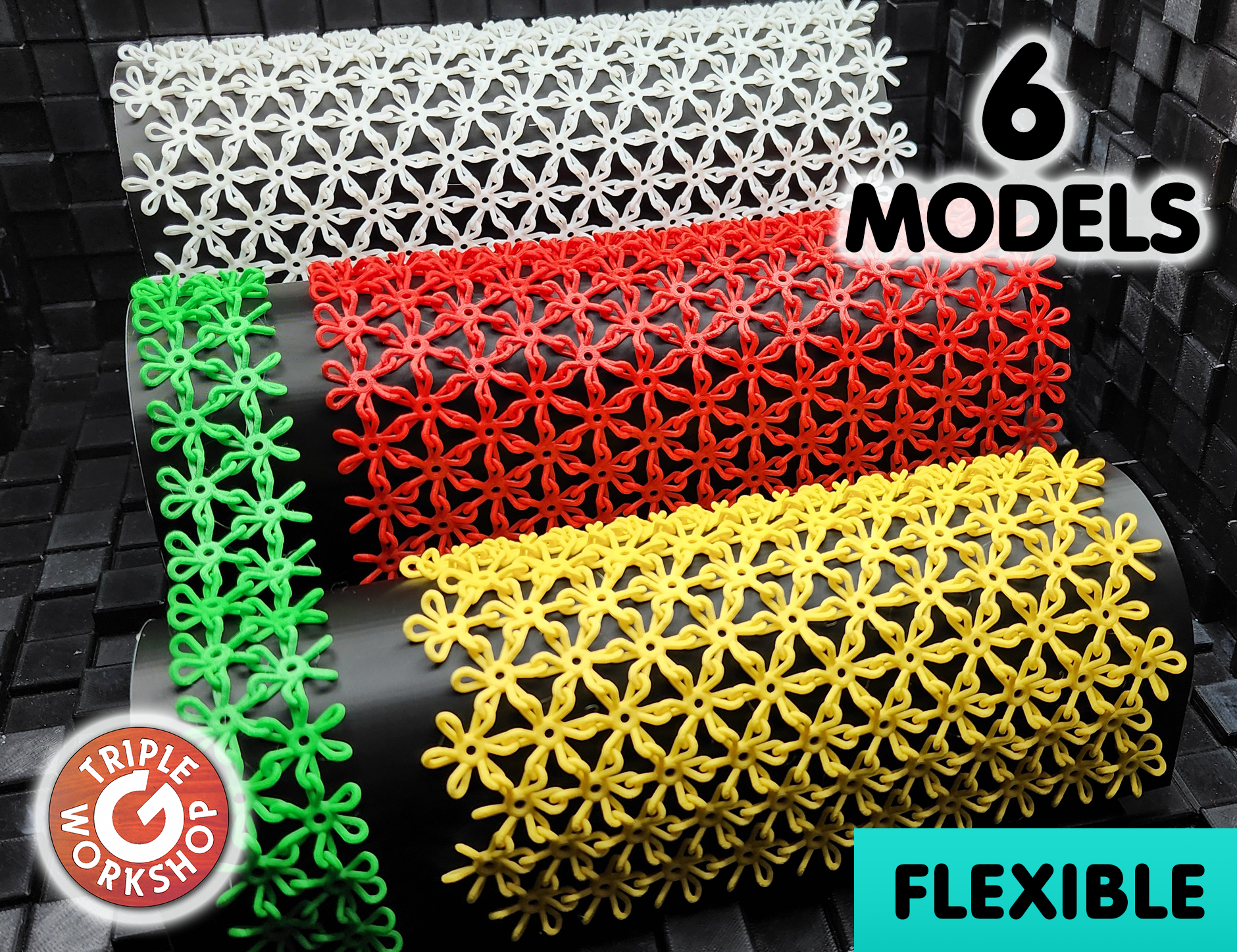 aranha rede cota malha 6 modelos by workshop triplo 3d impressora teste hexágono luz mini tecido material ligação flexível printinplace multiparte flex nasa pano folha suave quadrado embrulho dobrar membrana pip internet curvatura tamanhos pnp enrolado 3D print model - Mito3D