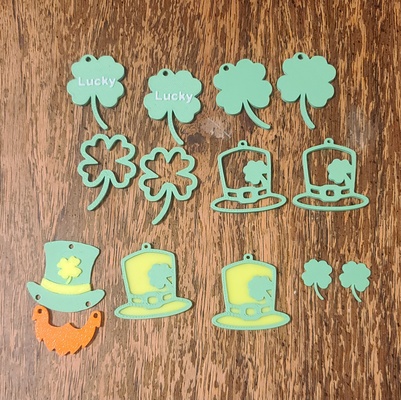 7 st patrick's gün küpe by dohara1985 moda altın patrick 4 yeşil yonca mart şanslı 17 cüce cin 17th 4leaf yaprak yaprak yoncası 3d print model - Mito3D