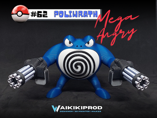 poliwrath mega angry - pokemon 62 by waikikiprod toys & games characters poliwhirl tartard poliwag fan art fanart cute sculpture nomadsculpt toy game character pokemonfigure pokemonfigures figure figures 3d print model - Mito3D