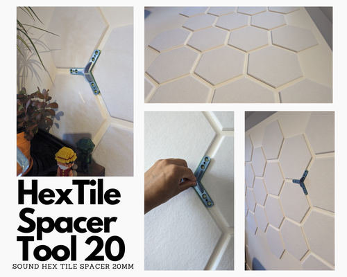 hextilo ferramenta espaçadora 20 som hex telha espaçador 20mm by hidrotático ferramentas mão organizador adaptador hexágono isolamento acústico painel padrão hexadecimal azulejos hexteis eco padronizar 3d print model - Mito3D