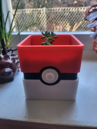 pokeball plant pot watering by hj 3d toys & games pokemon video poke game pikachu multi color multipart planter flower flowerplanter box water 3d print model - Mito3D