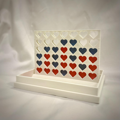 4 in rangée cœurs by août jouets jeux planche jeu boîte gamins voyage jouer relier jouet cœur valentin saint l'amour cadeau valentiens journée 3d print model - Mito3D