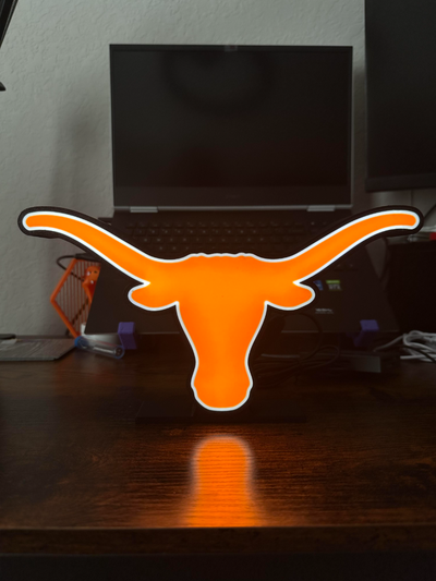 longhorn lightbox by geek genio collettivo arte segni loghi corno corna hookem gancio austin università texas calcio piede palla sport gli squadra squadre punto luce scatola guidato lampada 3d print model - Mito3D