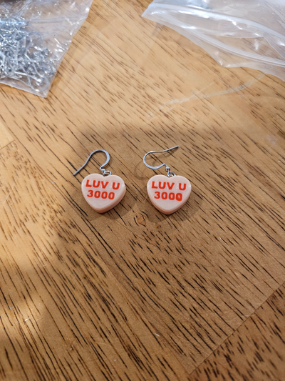 luv u 3000 conversation heart earring by eier1188 fashion earrings love 2024 valentiens day valentine avengers ironman loveyou3000 3d print model - Mito3D