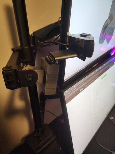 monitor arm piece webcam mount by helpfulmesquito hobby & diy electronics accessory adapter web cam logitech c920 3d print model - Mito3D