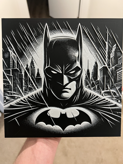 batman comico stile arte cartello fucina cappelli by rp47 disegni generativo 3d modello litofania dc i fumetti meraviglia supereroe parete 3d print model - Mito3D