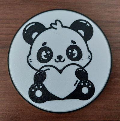 panda cœur coaster by créations personnalisées art 2d animal 2dart décor bière café boisson thé mignonne l'amour valentin 3d print model - Mito3D